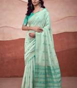 Turquoise modal cotton woven saree with unstitched blouse piece