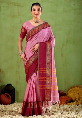 Raag varnam pink narayanpet mercerized cotton saree 3