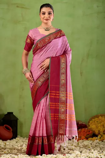 Raag varnam pink narayanpet mercerized cotton saree