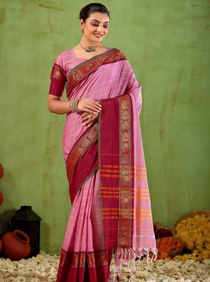 Raag varnam pink narayanpet mercerized cotton saree 4