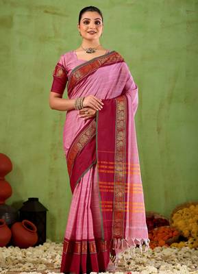 Raag varnam pink narayanpet mercerized cotton saree 5