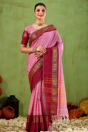 Raag varnam pink narayanpet mercerized cotton saree