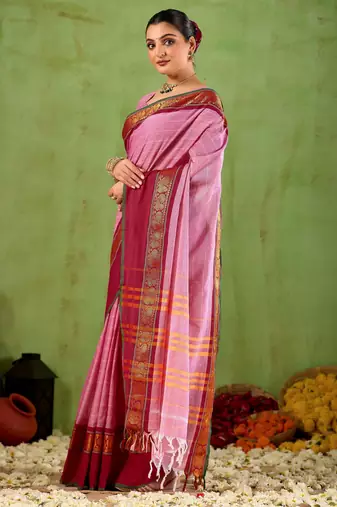 Raag varnam pink narayanpet mercerized cotton saree
