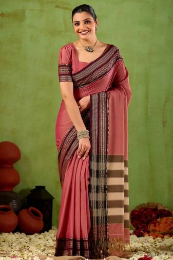Raag varnam pink narayanpet mercerized cotton saree