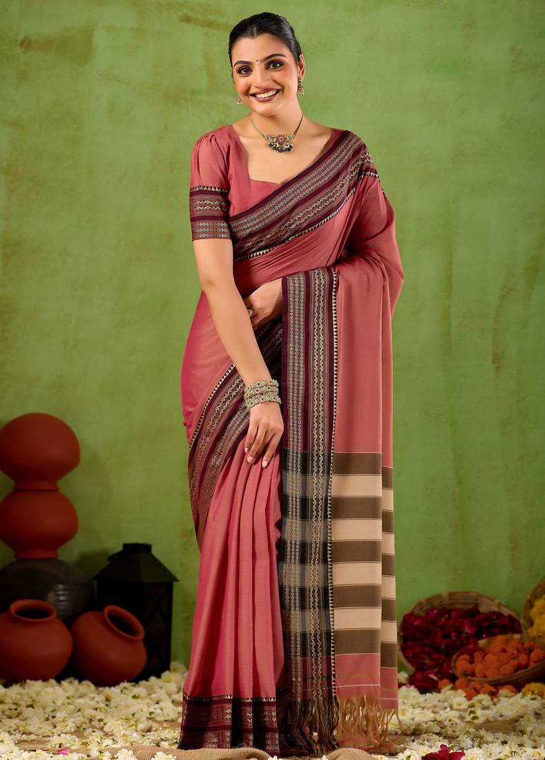 Raag varnam pink narayanpet mercerized cotton saree