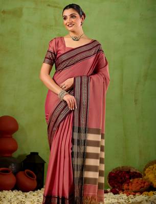 Raag varnam pink narayanpet mercerized cotton saree 3