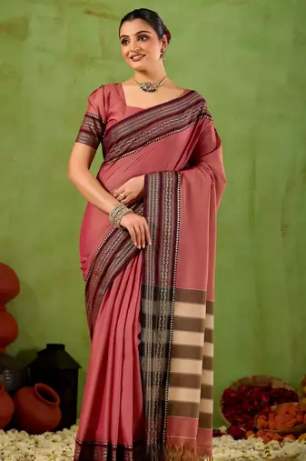 Raag varnam pink narayanpet mercerized cotton saree