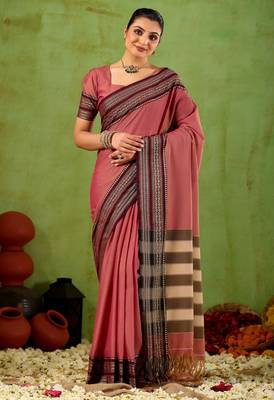 Raag varnam pink narayanpet mercerized cotton saree 4