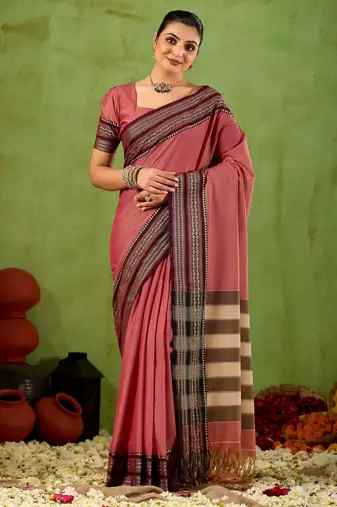 Raag varnam pink narayanpet mercerized cotton saree