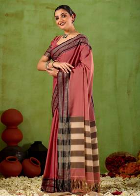 Raag varnam pink narayanpet mercerized cotton saree 5