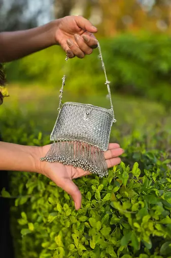 Lifafa fringe clutch bag silver