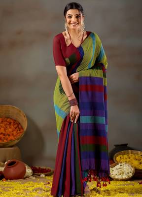 Raag varnam gold handloom khadi cotton saree 1