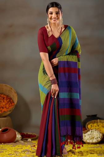 Raag varnam gold handloom khadi cotton saree