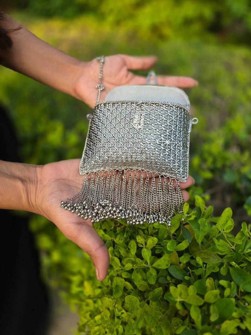 Lifafa fringe clutch bag silver