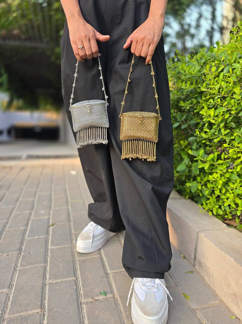 Lifafa fringe clutch bag silver