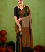 Raag varnam green handloom khadi cotton saree with