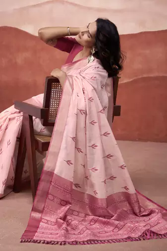 Gajari modal cotton woven saree with unstitched blouse piece