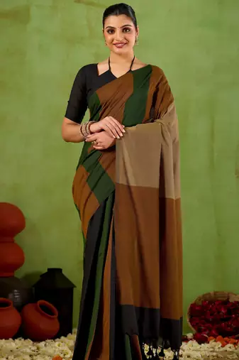 Raag varnam green handloom khadi cotton saree with