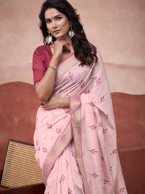 Gajari modal cotton woven saree with unstitched blouse piece 4