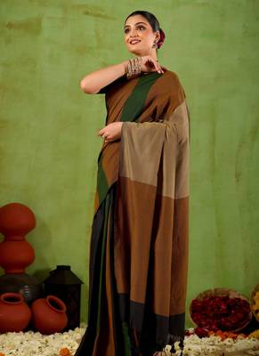 Raag varnam green handloom khadi cotton saree with 4