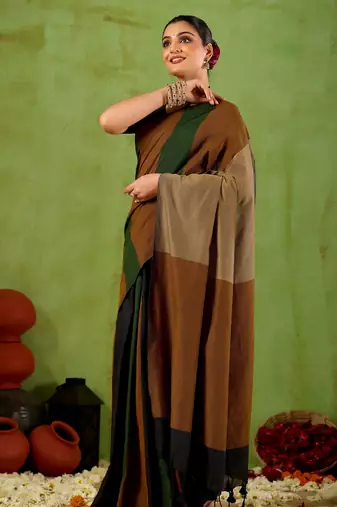 Raag varnam green handloom khadi cotton saree with