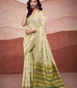 Parrot green modal cotton woven saree with unstitched blouse piece
