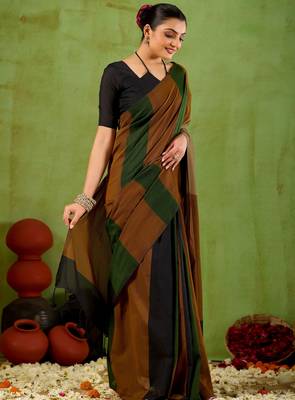 Raag varnam green handloom khadi cotton saree with 5