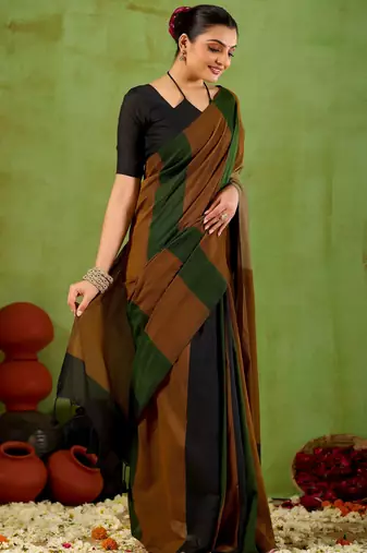 Raag varnam green handloom khadi cotton saree with