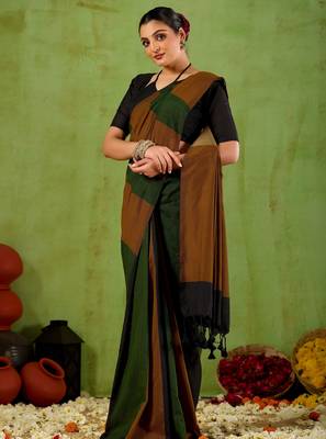 Raag varnam green handloom khadi cotton saree with 6
