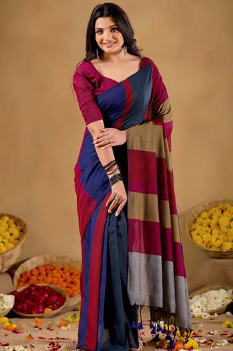Raag varnam grey handloom khadi cotton saree