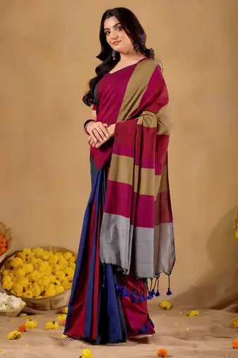 Raag varnam grey handloom khadi cotton saree