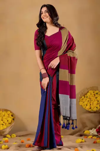 Raag varnam grey handloom khadi cotton saree
