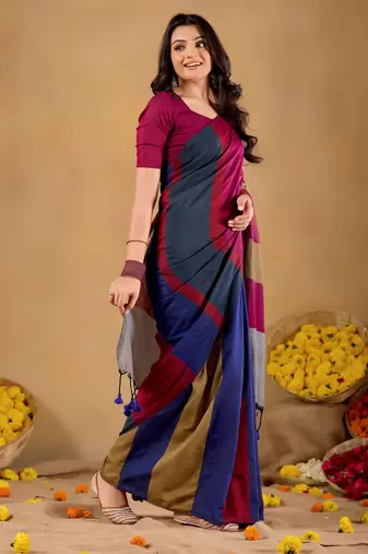 Raag varnam grey handloom khadi cotton saree