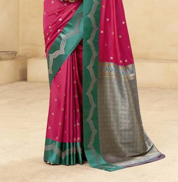 magenta satin silk blend woven saree with unstitched blouse piece 3