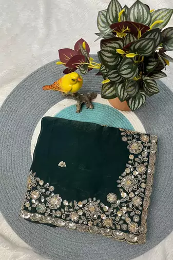 Green Color Beautiful Embroidery detailling Satin Silk Saree