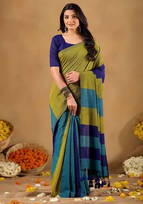 Raag varnam navy handloom khadi cotton saree 1