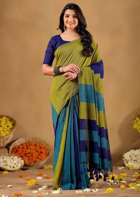 Raag varnam navy handloom khadi cotton saree 3