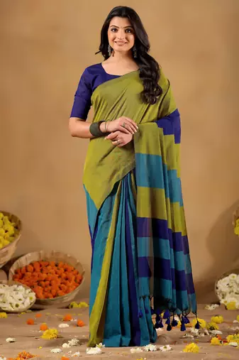 Raag varnam navy handloom khadi cotton saree