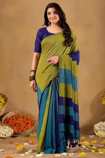 Raag varnam navy handloom khadi cotton saree