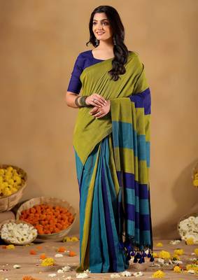 Raag varnam navy handloom khadi cotton saree 5