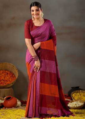 Raag varnam pink handloom khadi cotton saree 1
