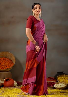 Raag varnam pink handloom khadi cotton saree 5