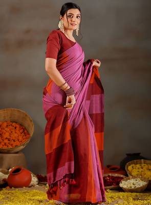 Raag varnam pink handloom khadi cotton saree 6