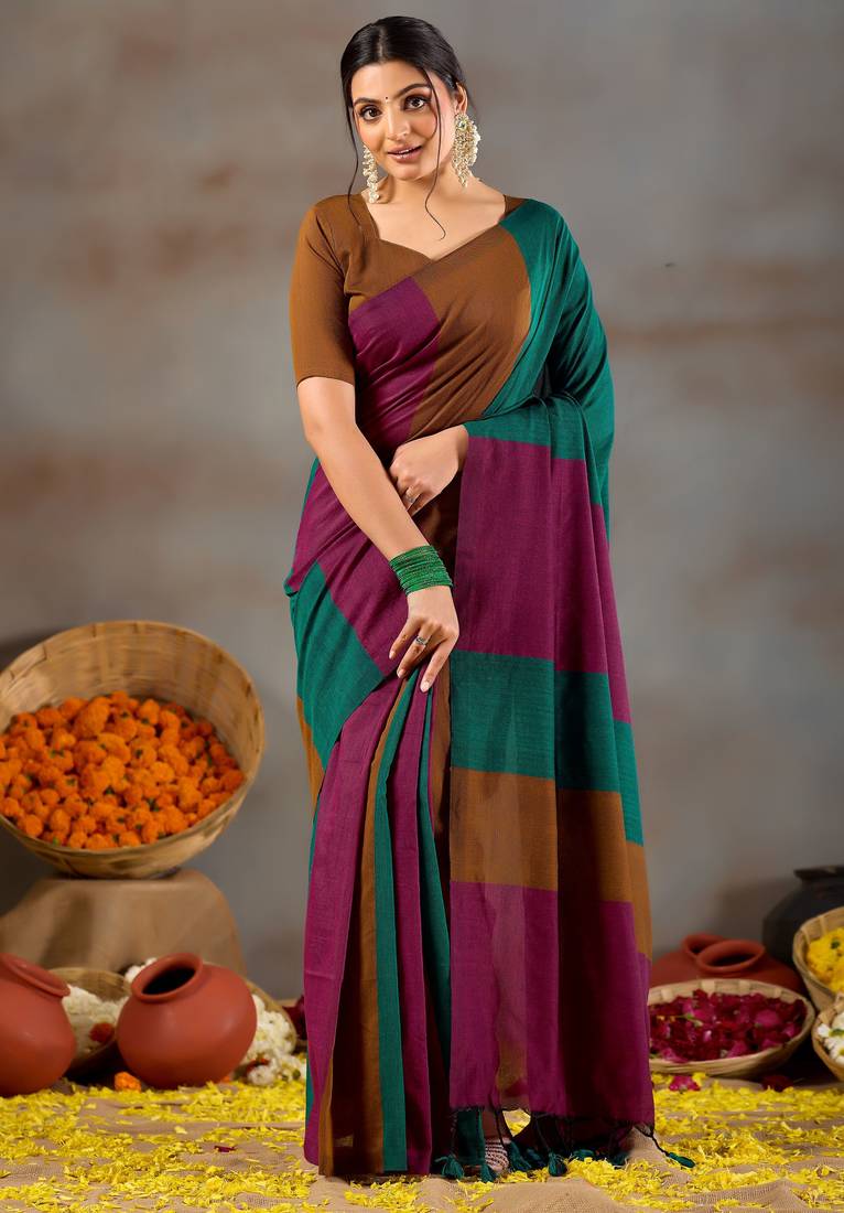 Raag varnam rama green handloom khadi cotton saree