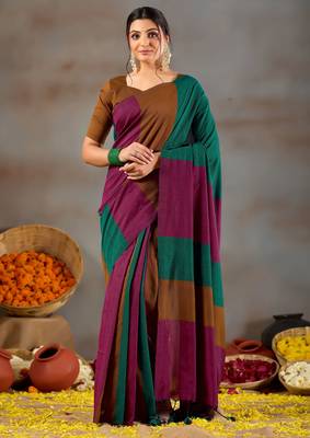 Raag varnam rama green handloom khadi cotton saree 4