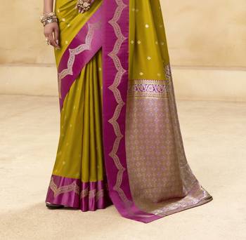mehendi satin silk blend woven saree with unstitched blouse piece 3