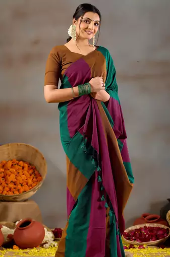 Raag varnam rama green handloom khadi cotton saree