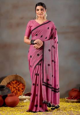Raag varnam pink handloom print cotton saree 1