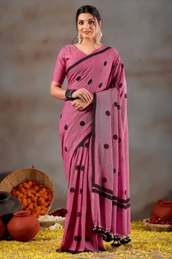 Raag varnam pink handloom print cotton saree