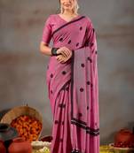 Raag varnam pink handloom print cotton saree